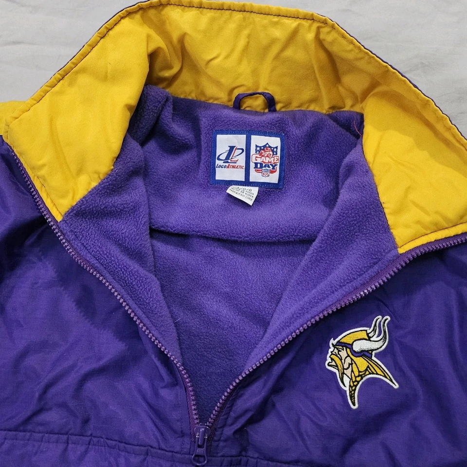 明尼苏达维京人队 NFL 标志体育比赛日 1/2 拉链套衫 L 码男式复古 — 第 4/4 张图片