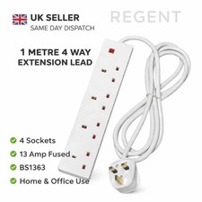 1 Metre 4 Way Extension Lead UK Plug Socket Cable 13A Fused White