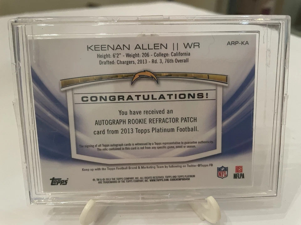 KEENAN ALLEN 2013 TOPPS PLATINUM BLUE REFRACTOR RC PATCH AUTO 75/99 ARP-KA - Image 2 of 2
