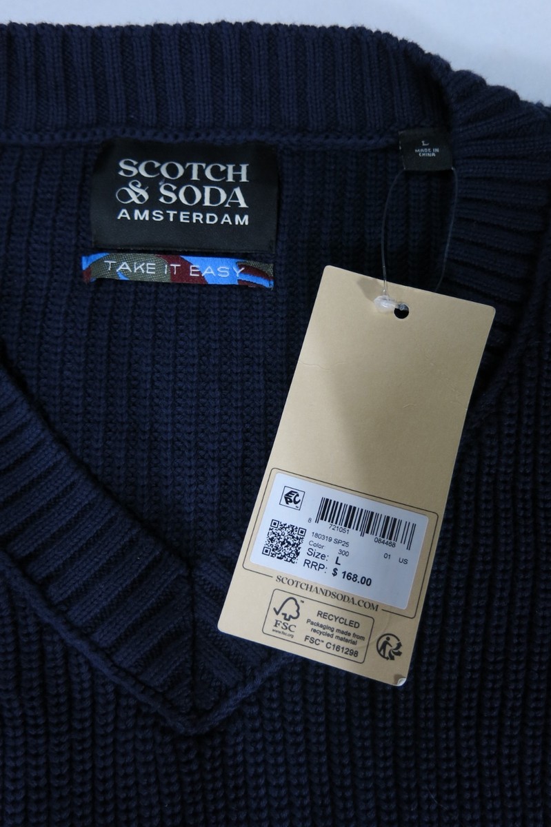Scotch & Soda Regular Fit Stripe V-Neck Pullover Sweater Large View 4