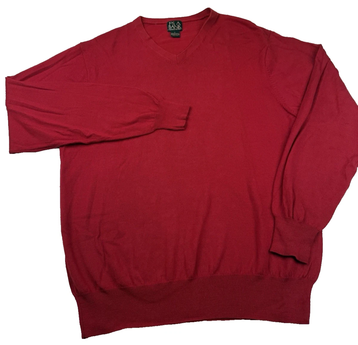 Mens Merino Wool Pullover Sweater V-Neck Red Knit Sz L Luxury Preppy Career