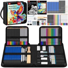 106 PCS Art Supplies Sketching Kit, Pro Drawing Pencils with 3-Color Sketchbo...