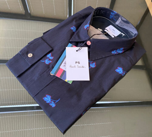 BNWT Paul Smith Tailored Fit Long Sleeved Blue Leaf Print Shirt Size M RRP £140 - Picture 2 of 9