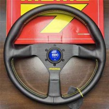 Momo Veloce Racing 350mm Genuine Leather Sport Steering Wheel Blue Horn Button