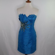 VTG COLORS Metallic Blue Starburst Gems Ruched Strapless Prom Party Dress Sz 2