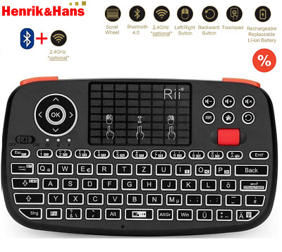 Tastatur Touchpad Mausrad Funk Mini Dualmodus Backlit PC Keyboard DE Rii i4