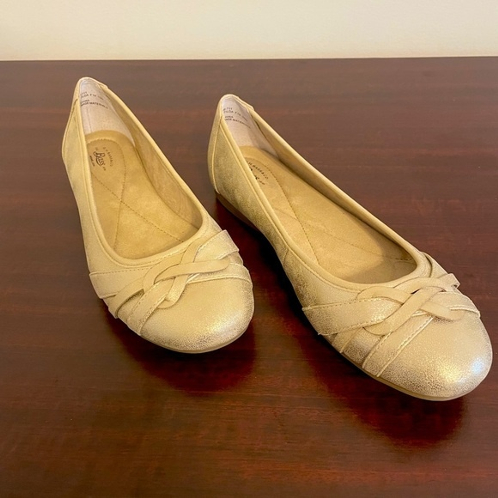 Mujer G.H. Bailarina Bass Matilda Oro Claro Metálico Puntera Trenzada Plana 10M