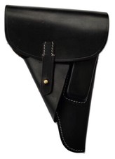 WWII German Luger P38 Hardshell Leather Holster - Black Color