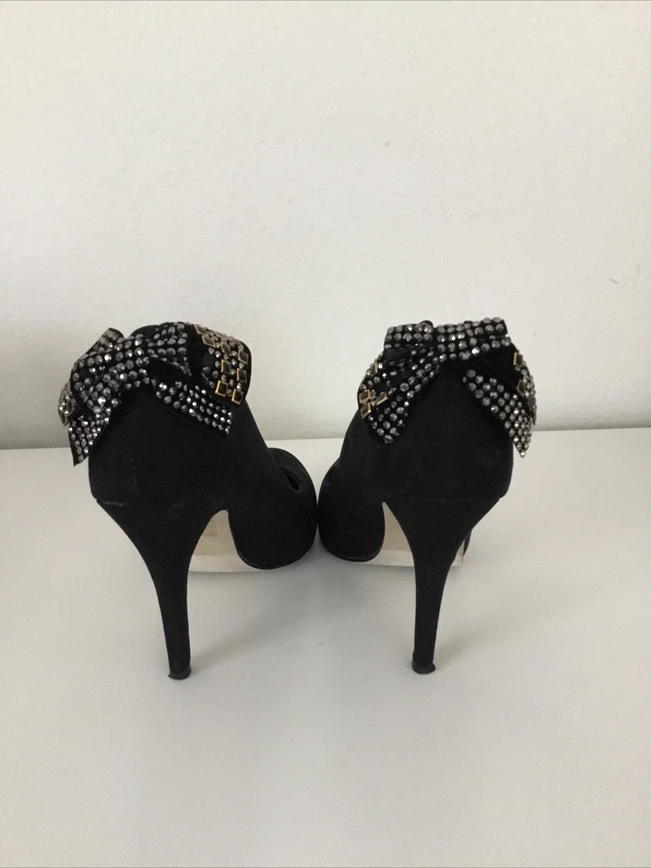 Black High Heels Size 7.5 Velvet Decorative Bow Cocktail Formal Call It Spring - Image 2 of 4