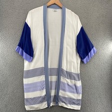 Summer  Rose Kimono Womens Small Blue White Stripe Open 3/4 Sleeves Flowy Boho