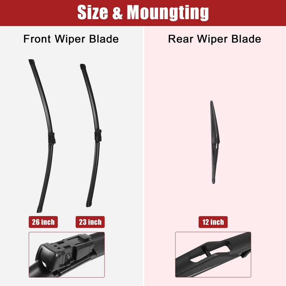 Juego de escobillas limpiaparabrisas delanteras y traseras 26" 23" 12" para Mercedes Benz ML350 GL450 Foto 4 de 4