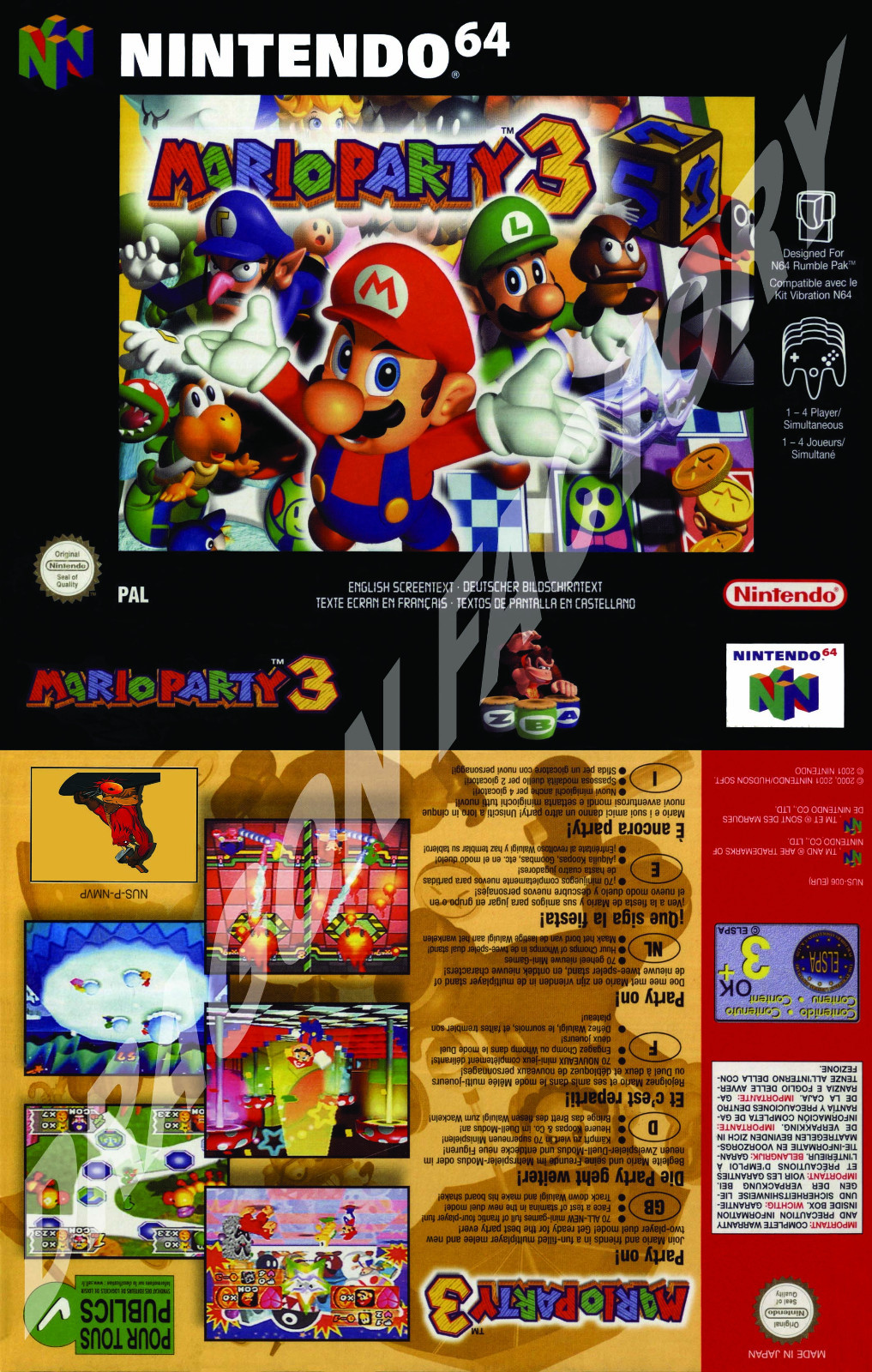 MARIO PARTY 3 - Nintendo 64 N64 NEU6 - Jaquette Cover UGC | eBay