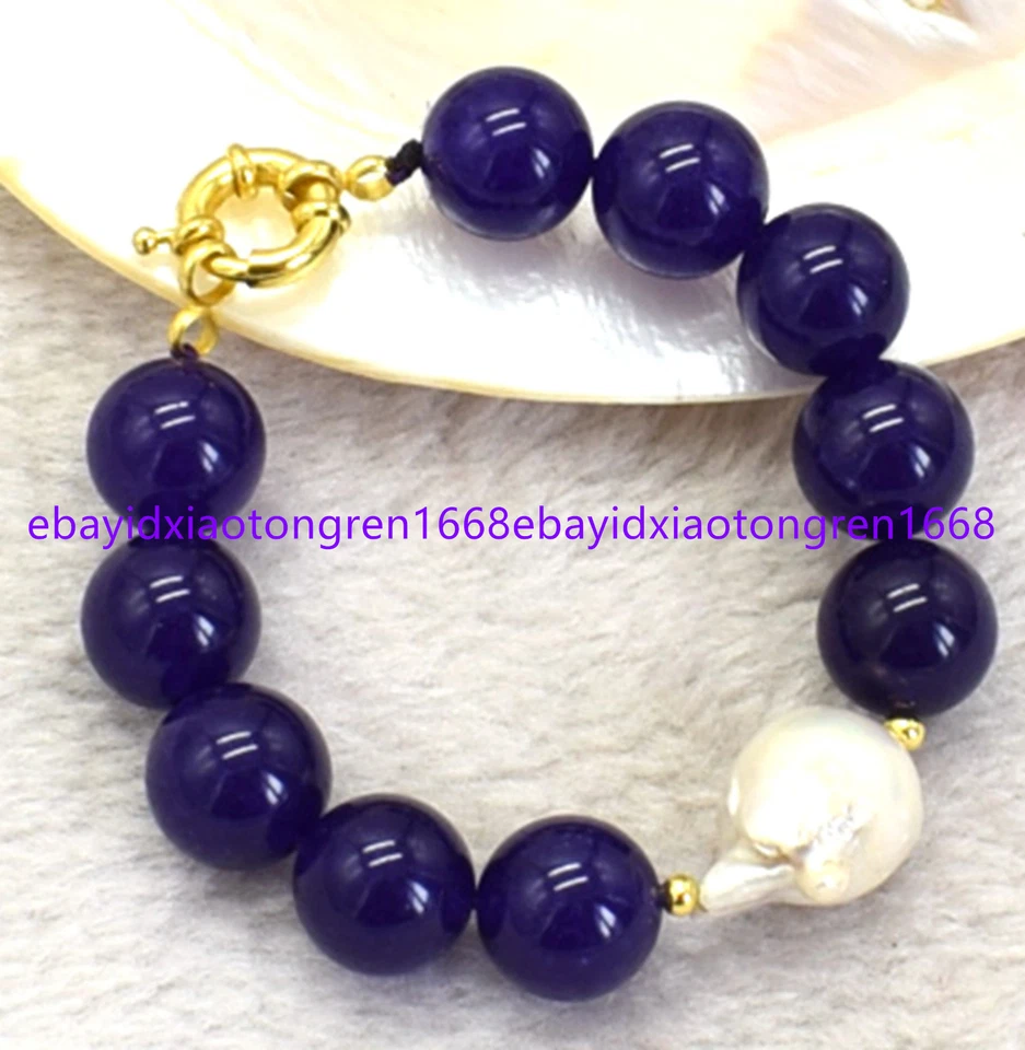 12/14mm Multicolor Gemstone Round Beads & White Baroque Pearl Bracelets 7.5 Inch - Image 4 of 4