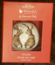 Royal Worcester Wrendale Designs Hares/Mistletoe Porcelain Christmas Ornament