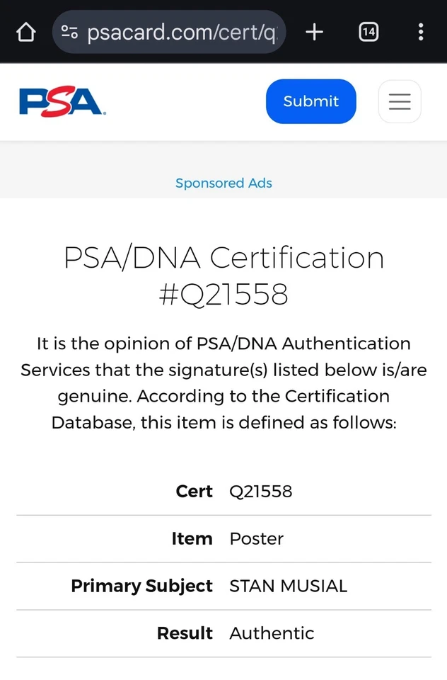 Stan Musial Signed Art from Cooperstown Collection PSA/DNA Cert AUTO Cardinals - Image 4 of 4