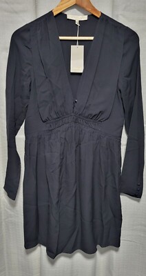 NEU MIT ETIKETT - VANESSA BRUNO Designer Seide schwarz V-Ausschnitt kurzes Kleid Größe 36 UK 8