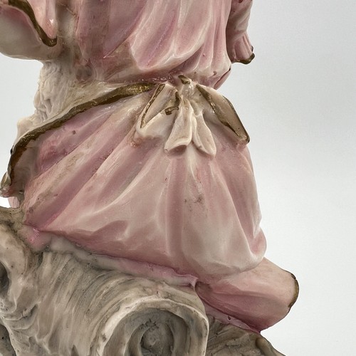 Scultura Statuina vintage di Ragazza Fanciulla con Agnello base in legno anni 70 - Picture 10 of 13