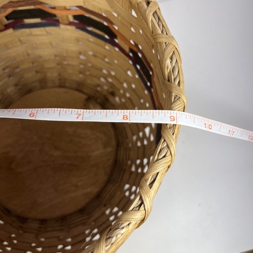 Handmade Basket Signed JoAn Tadlock 2001 Weaved Color Stripe Handles Round - 第 10/10 張圖片
