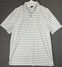 Oakley Hydrolix Polo Shirt Mens L White Gray Striped Short Sleeve Regular Fit
