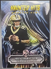 Spencer Rattler /5 2024 Wild Card Haunted Hits Black Gold Holo Rookie RC Saints. rookie card picture
