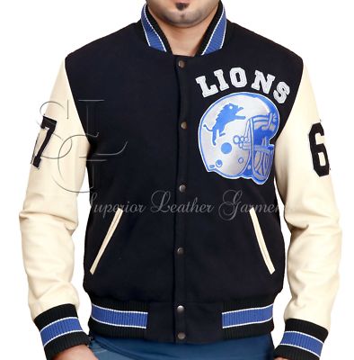 Varsity Jacket Beverly Hills Cop - Detroit Lions Style Wool & Leather Men's Coat Detroit Jackets For Men