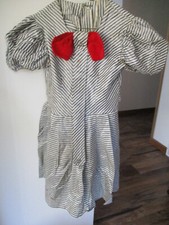 Vtg Handmade Girl's Striped Taffeta Dress w/Bow  Pleated Sz 8 / 28" bust/Waist