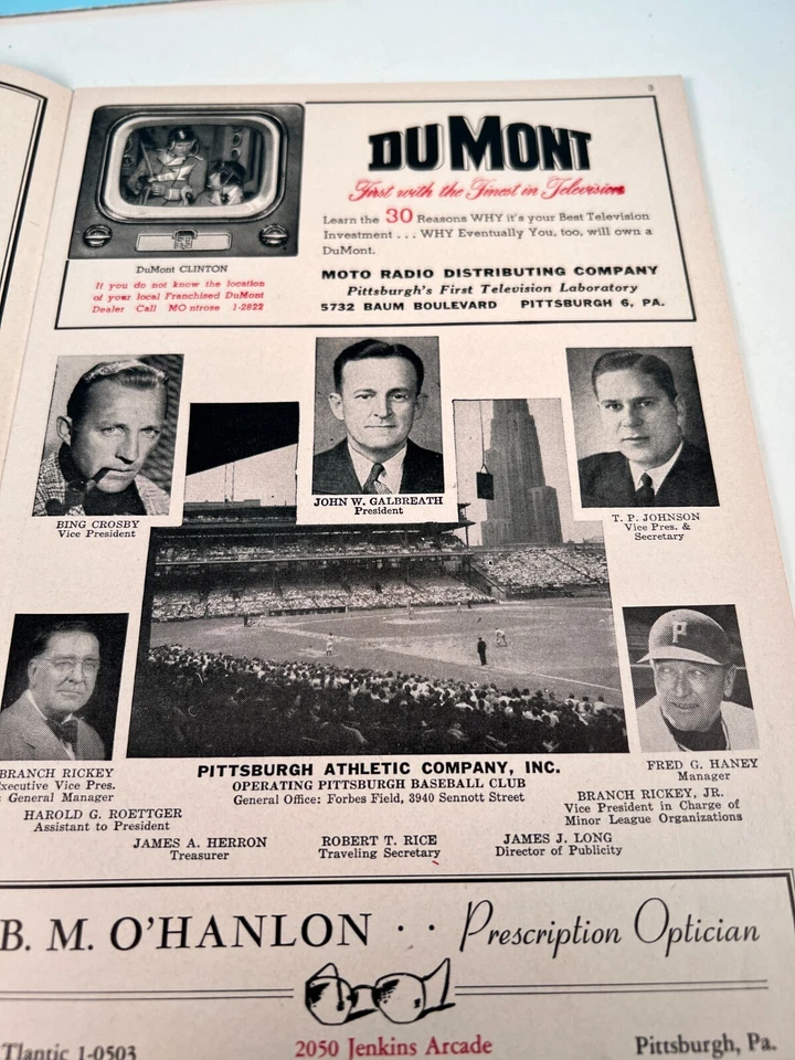 1953 Pittsburgh Pirates Baseball Program vs Phillies Unscored🔥 Nice! - Image 2 of 4