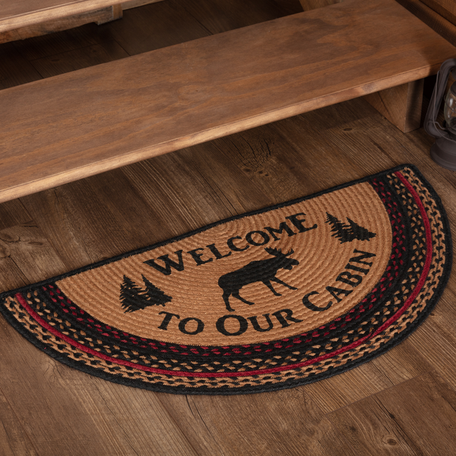 New Rustic Red TO CABIN MOOSE BRAIDED FLOOR MAT Jute Half