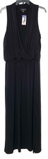 KAREN KANE Black Drape Surplice Wrap Blouson Slinky Jersey Maxi Dress L = 12/14
