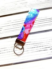 Key Fob Hand Made/ Bright Watercolor print Fabric/ Key Chain/ wristlet/ birthday