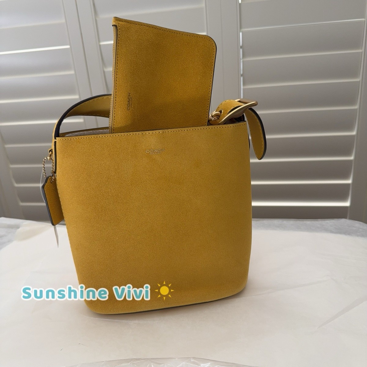 NWT Coach Bleecker Bucket Bag 21 CCW84 suede yellow | eBay