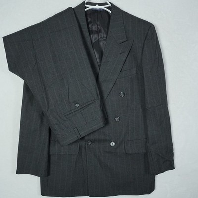 Vtg Burberrys Mens Charcoal Pinstripe Double Breasted Wool Suit Saks 5th 33x30