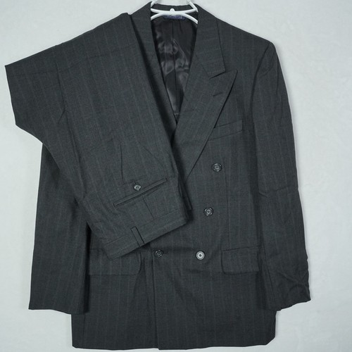 Vtg Burberrys Mens Charcoal Pinstripe Double Breasted Wool Suit Saks 5th 33x30