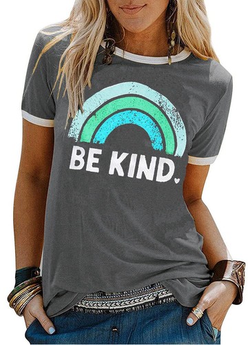 Graphic Tees for Women Short Sleeve Summer Tops Funny Letter Printed Loose Ca...
