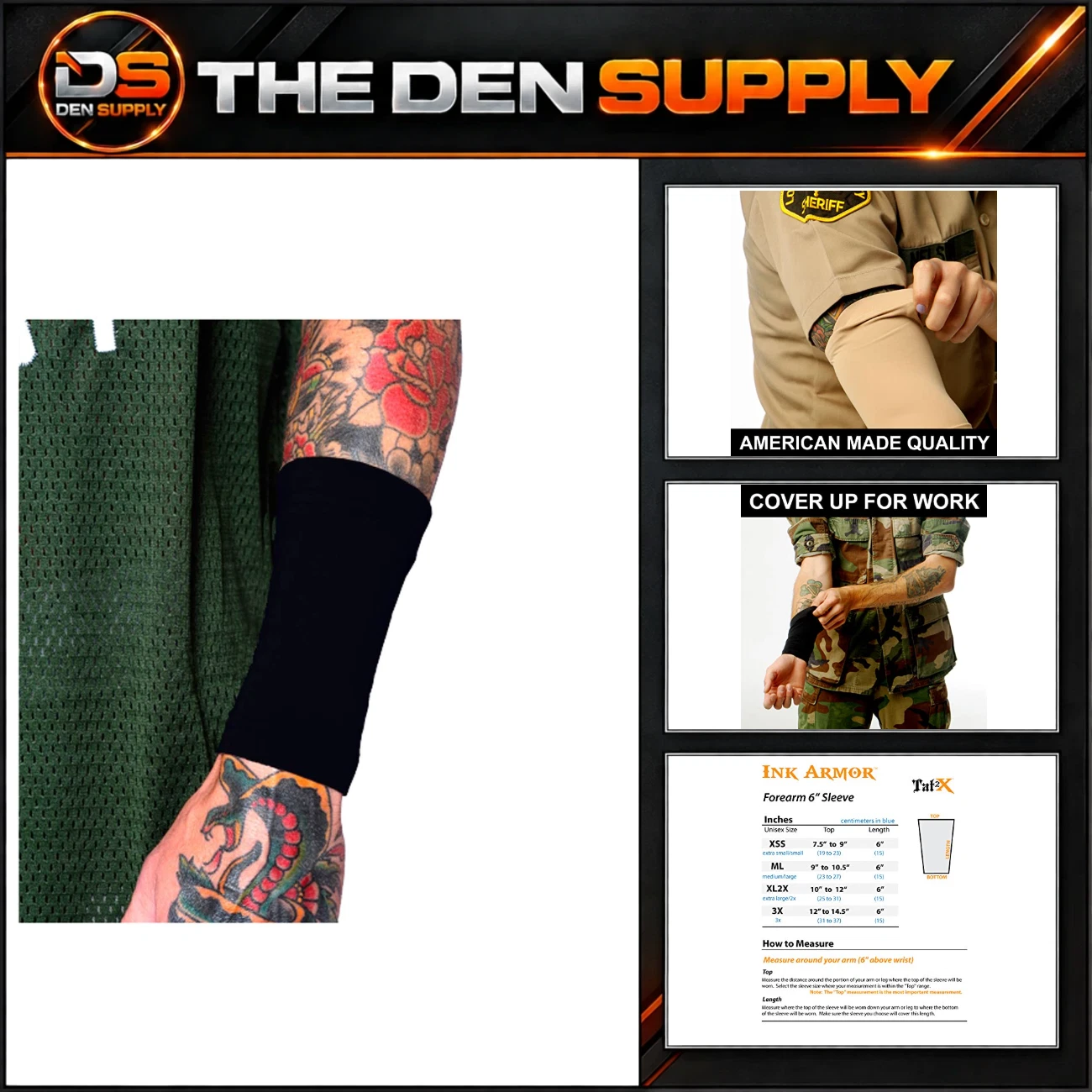Black Tattoo Cover Up Sleeve - Medium/Large Forearm Ink Armor Protection image 1