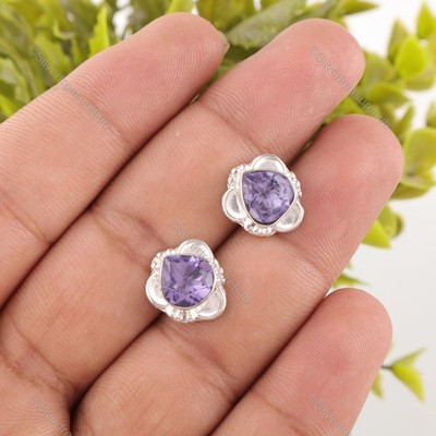 Iolite Gemstone 925 Silver Trendy Daughter Stud Post Ethnic Anniversary Earrings
