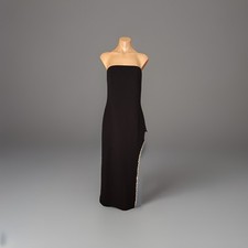 New Lulus Black Strapless Rhinestone Trim Slit Formal Maxi Gown Prom Dress L