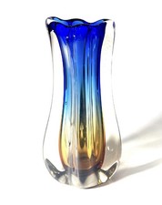 Vintage Murano Sommerso Glass Vase Blue Amber Italian Art Glass