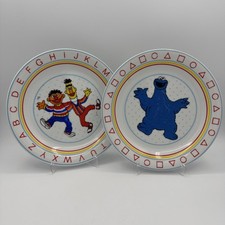 Vintage Sesame Street Plate Set Bert Ernie Cookie Monster Alphabet Kids Dish
