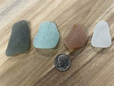 Sea glass - 4 Aqua, Olive, White And Amber Top Drilled Pendant Pieces Lot  335