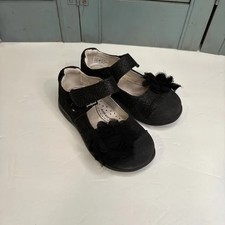 Pediped Black Glittery Mary Jane Shoes With Rose Applique Size 8.5 US 25 EU