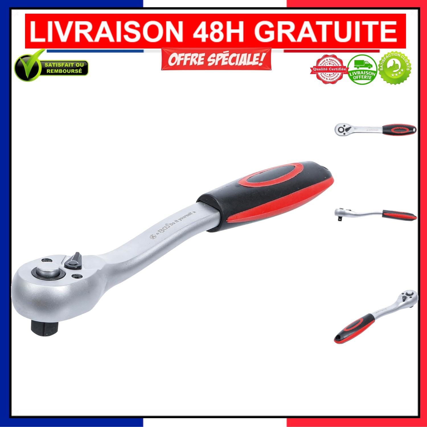 Cliquet réversible en acier chrome-vanadium avec tête compacte 72 dents
