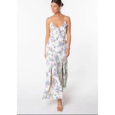 Boho Floral Maxi Dress Ruffle Cottagecore Garden Party Wedding Guest M NWT