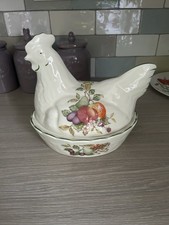 Vintage Ceramic Chicken Storage Pot Egg Holder Basket Floral Cottage Theme