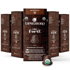 100 USDA Organic Espresso Pods - FORTE Aluminum Capsule Compatible with Nespr...
