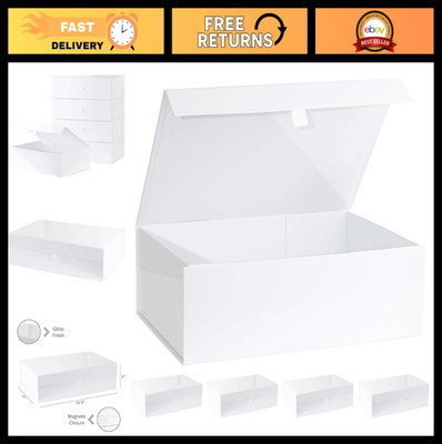 5 Pack White Gift Boxes with Magnetic Closure - 10.5''x7''x3'' Rectangle Favor Boxe