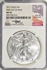 2017 SILVER EAGLE ~ FIRST DAY ~ JOHN MERCANTI SIGNED ~ NGC MS70 ~ #014