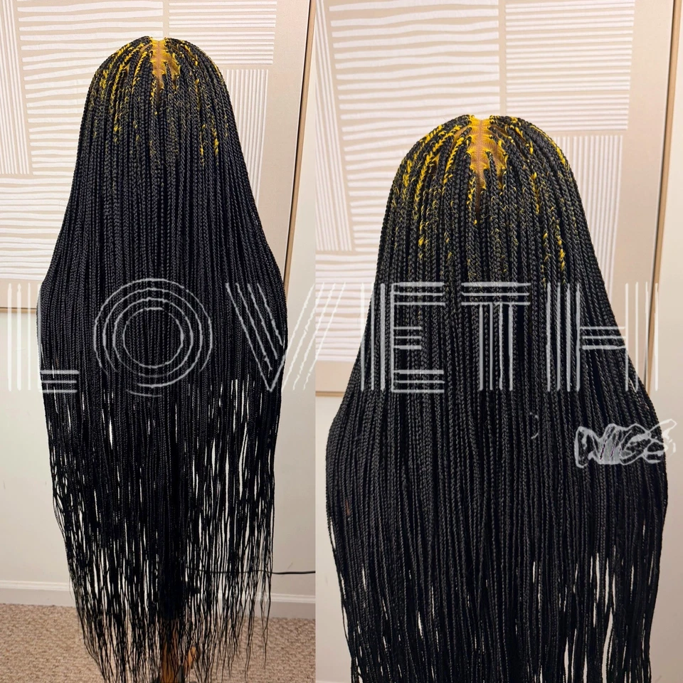 Se envía al día siguiente (ENVÍO 2 DÍAS) Peluca trenzada de encaje completo Cornrow, trenza negra sin nudos Foto 2 de 4