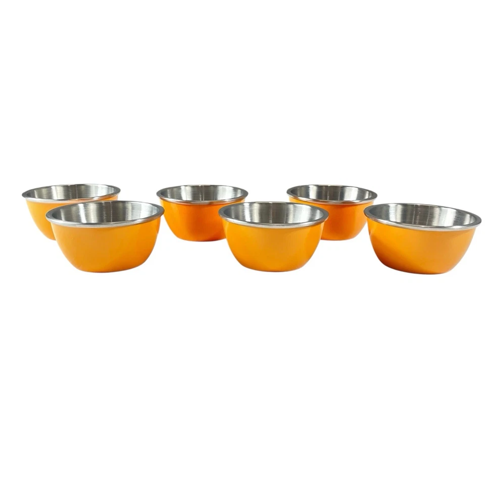 Vintage Crate & Barrel Ice Cream Bowls Stainless Steel & Melamine Orange S/6 NEW - Image 3 of 4