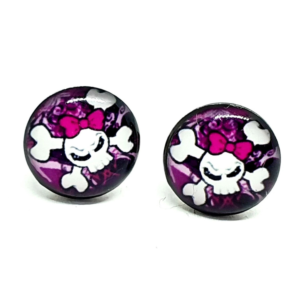 Pink Skull Crossbones Earrings Studs Tattoo Goth Girl Emo Metal Rock Jewellery